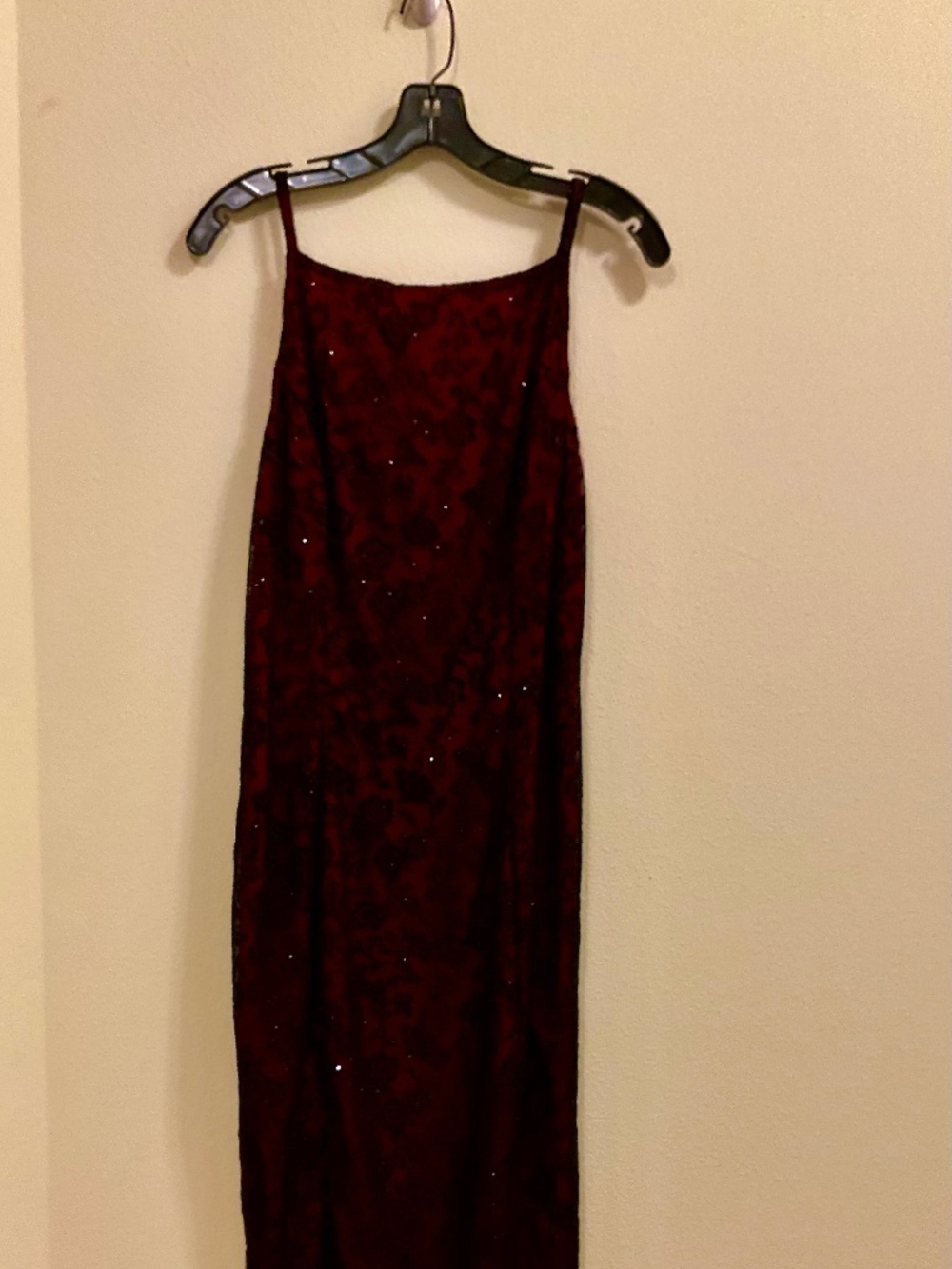 Vintage Y2K/90's "Urban Girl "Gown Red Lining w/Sheer Black Glitter Lace ^ SZ LG